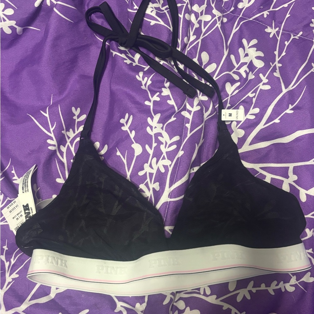 Victoria's Secret Black Lace Bralette with White Elastic Band